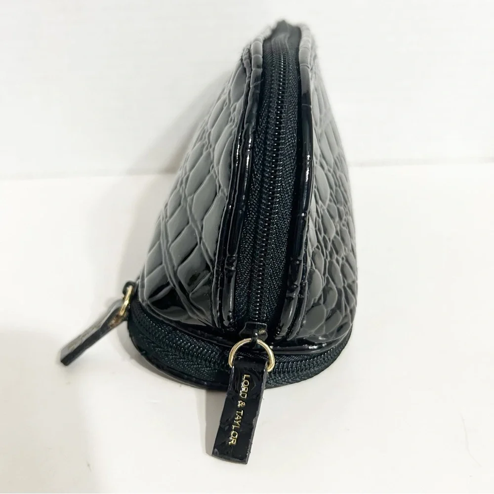 Unbranded Faux Patent Leather Alligator Emboss Zip Make-Up Bag Zip Bottom Pocket